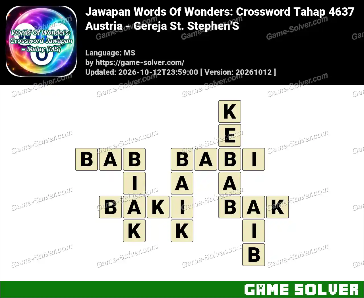 Jawapan Words Of Wonders: Crossword Tahap 4637 – Austria – Gereja St. Stephen’S